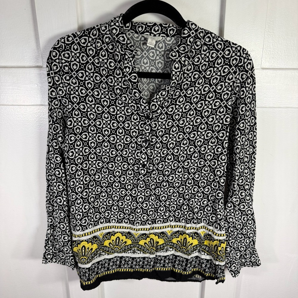 Est 1946 Black White Geometric Print Button Front Blouse Top Womens Small - Picture 1 of 9